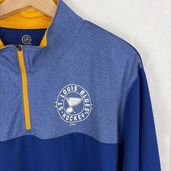 St. Louis Blues NHL 1/4 Zip Blue Pullover Tech Shirt Jacket Men's Size XL NWT - Picture 2 of 6